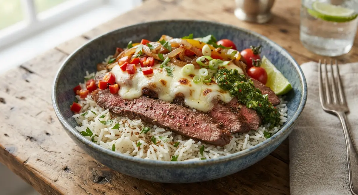 Basmati Rice Cheese Melt Steak Bowl